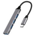 4-in-1 USB-C-keskitin, jossa 1x USB 3.0 + 3x USB 2.0 - harmaa